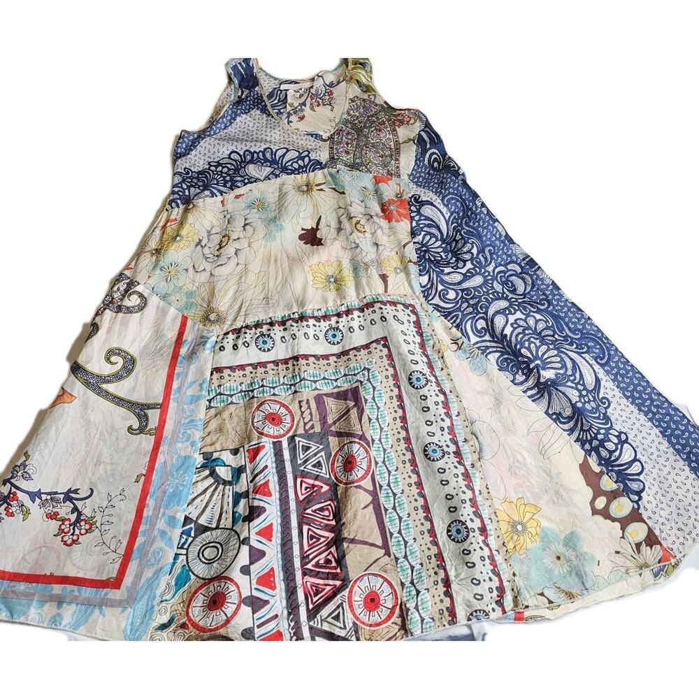 Johnny Was Silk Patchwork Floral Mixed Print Dress XS Festival Lightweight boho - Picture 1 of 8